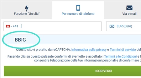 1xbet modulo di registrazione