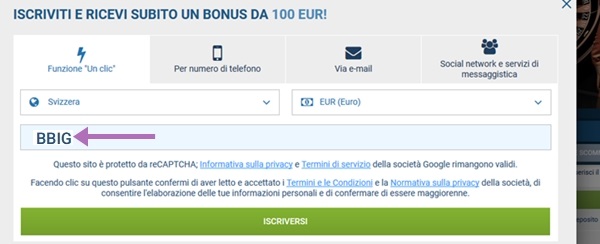 1xbet modulo di registrazione