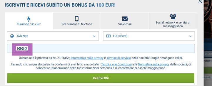 1xbet modulo di registrazione