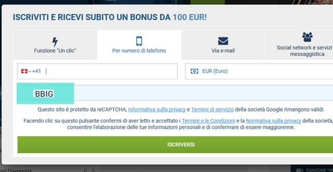 1xbet modulo di registrazione