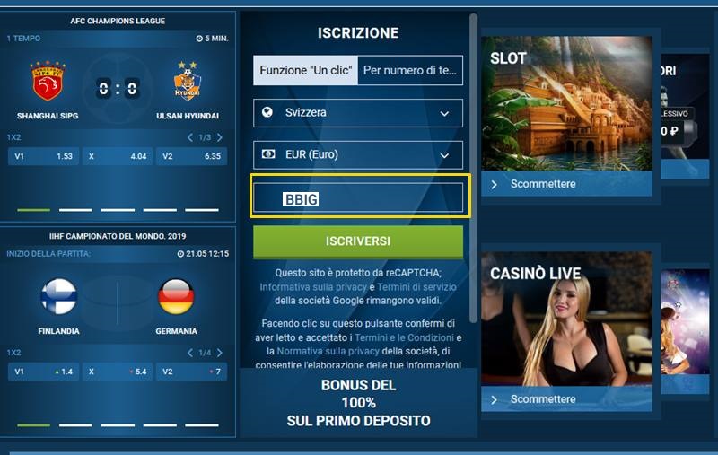 1xbet modulo di registrazione