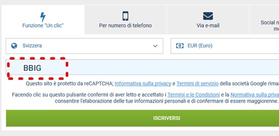 1xbet modulo di registrazione