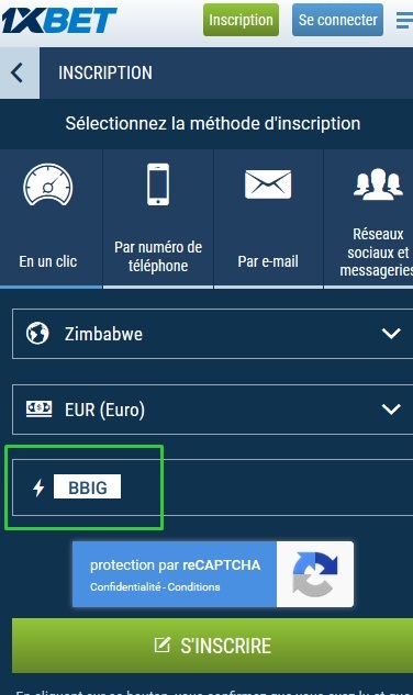 1xbet modulo di registrazione