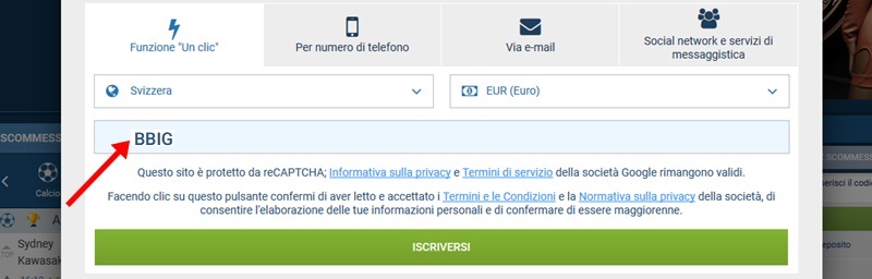 1xbet modulo di registrazione