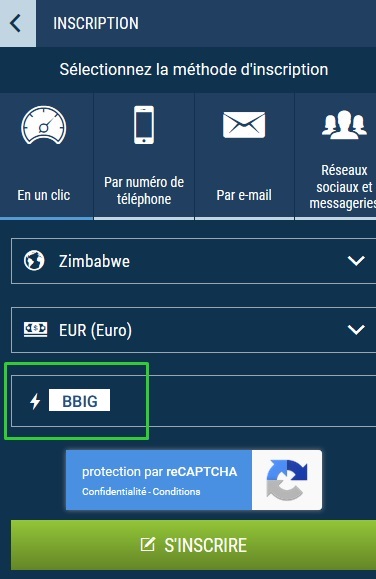 1xbet modulo di registrazione