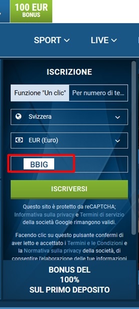 1xbet modulo di registrazione