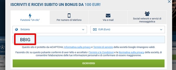 1xbet modulo di registrazione