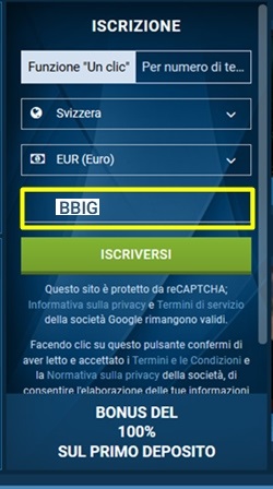 1xbet modulo di registrazione