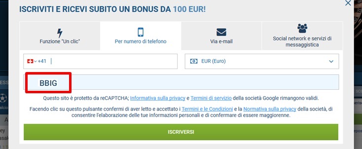 1xbet modulo di registrazione