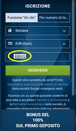 1xbet modulo di registrazione