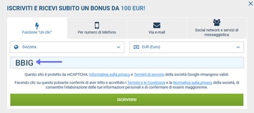 1xbet modulo di registrazione