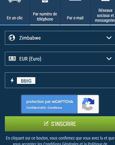 1xbet modulo di registrazione