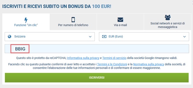 1xbet modulo di registrazione