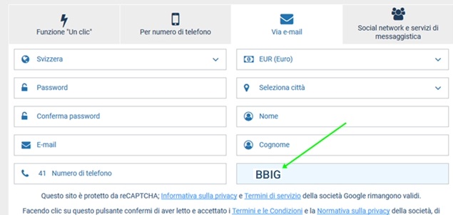 1xbet modulo di registrazione