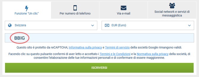 1xbet modulo di registrazione