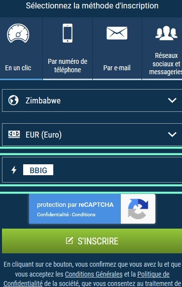 1xbet modulo di registrazione