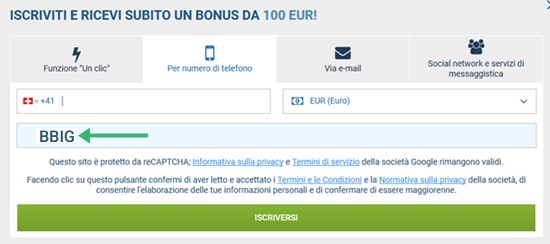 1xbet modulo di registrazione