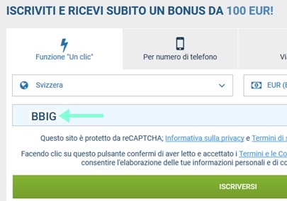 1xbet modulo di registrazione