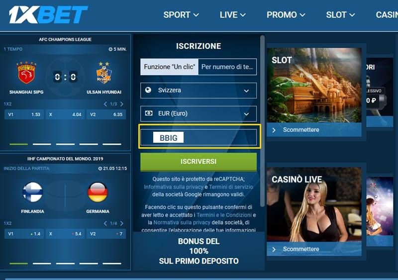 1xbet modulo di registrazione