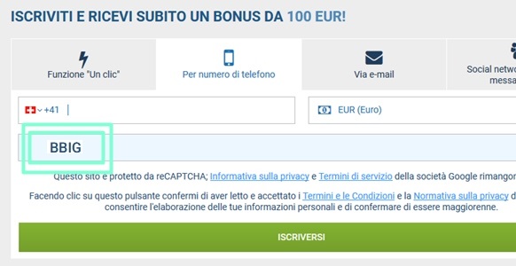 1xbet modulo di registrazione