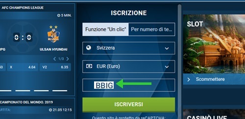 1xbet modulo di registrazione