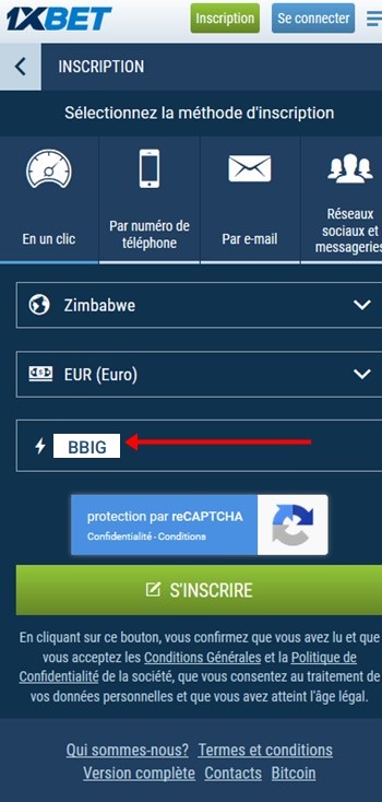 1xbet modulo di registrazione