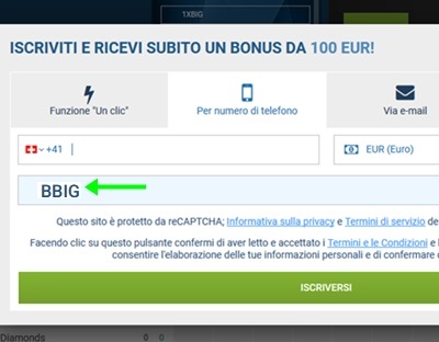 1xbet modulo di registrazione