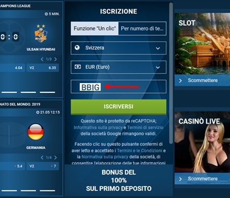 1xbet modulo di registrazione