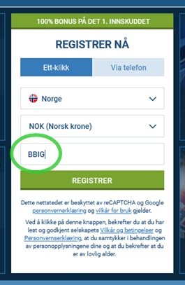 1xbet registreringsskjema