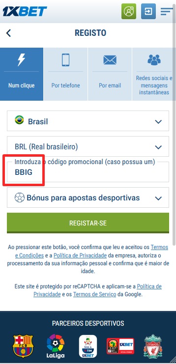 1xbet ficha de inscrição