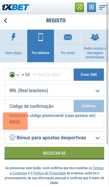 1xbet ficha de inscrição