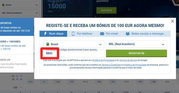 1xbet ficha de inscrição