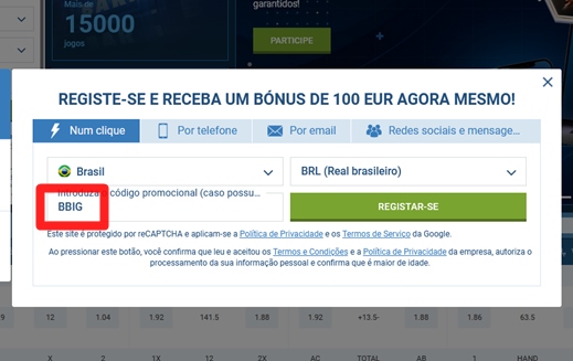 1xbet ficha de inscrição