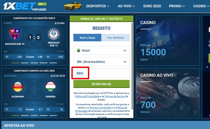 1xbet ficha de inscrição