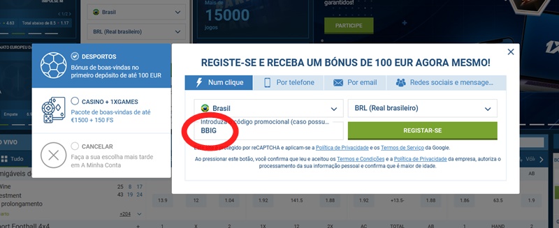 1xbet ficha de inscrição