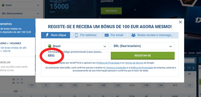 1xbet ficha de inscrição