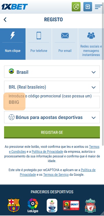 1xbet ficha de inscrição