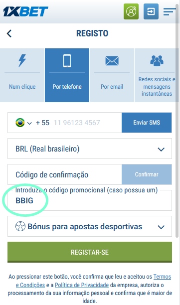 1xbet ficha de inscrição