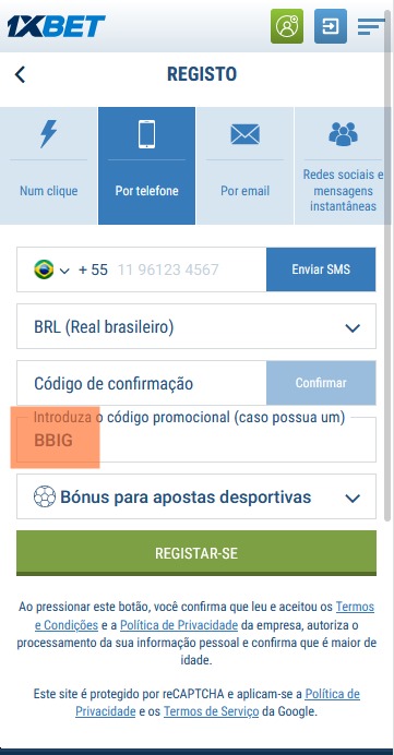 1xbet ficha de inscrição