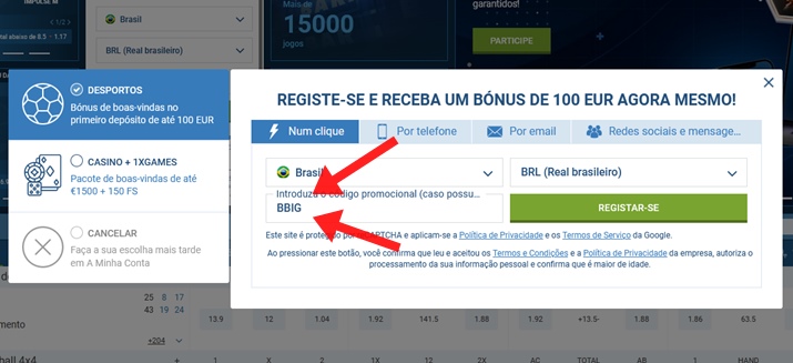 1xbet ficha de inscrição