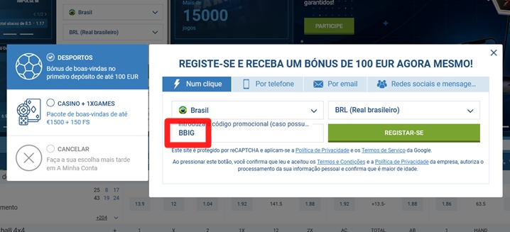 1xbet ficha de inscrição