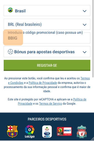 1xbet ficha de inscrição