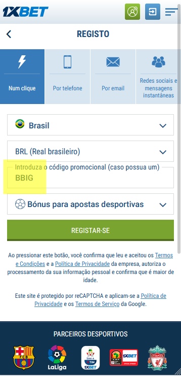 1xbet ficha de inscrição