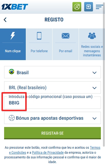 1xbet ficha de inscrição