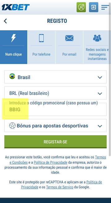 1xbet ficha de inscrição