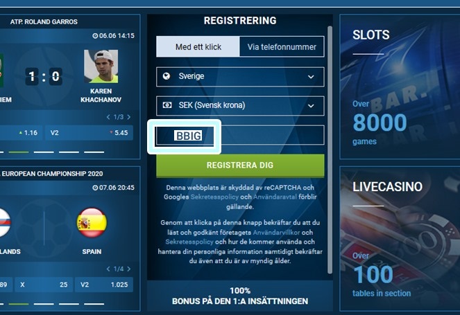 1xbet registreringsformulär