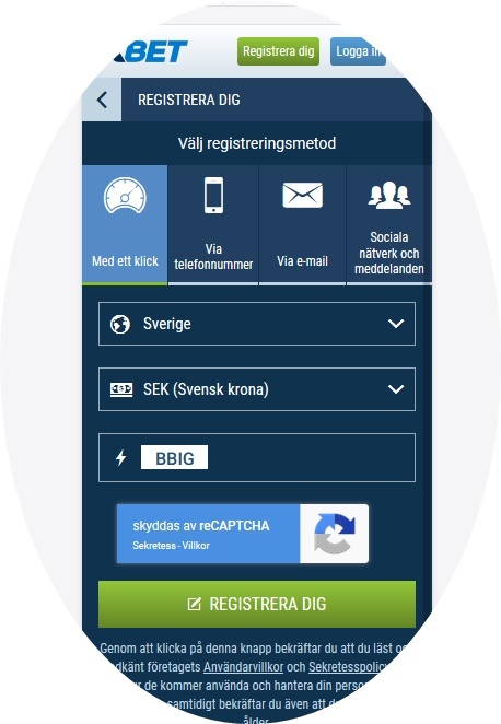 1xbet registreringsformulär