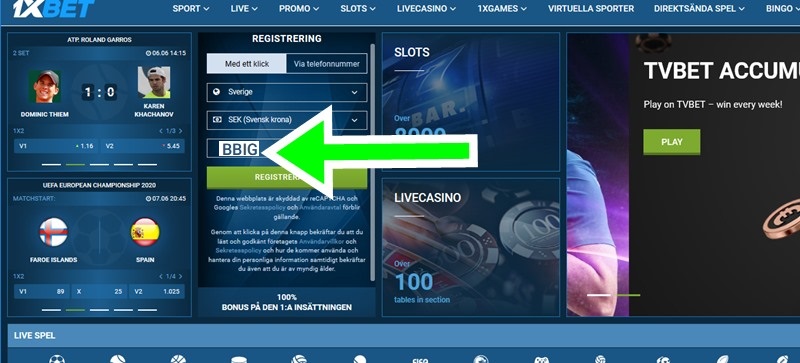 1xbet registreringsformulär