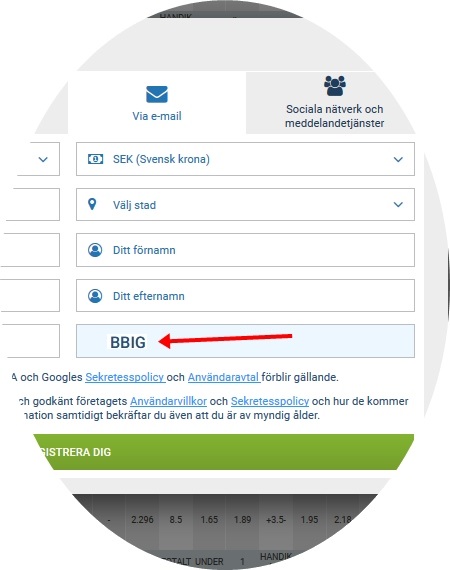 1xbet registreringsformulär