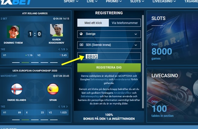 1xbet registreringsformulär